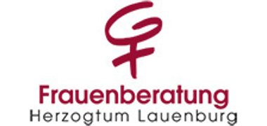 Logo der Frauenberatung Herzogtum Lauenburg. Rotes grafisches Zeichen mit den Buchstaben GF über dem Schriftzug „Frauenberatung Herzogtum Lauenburg“.