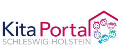 Logo des KitaPortals Schleswig-Holstein mit bunten Kinder-Illustrationen.