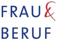 Logo „Frau & Beruf“ in blauer Schrift mit einem roten kaufmännischen Und-Zeichen.